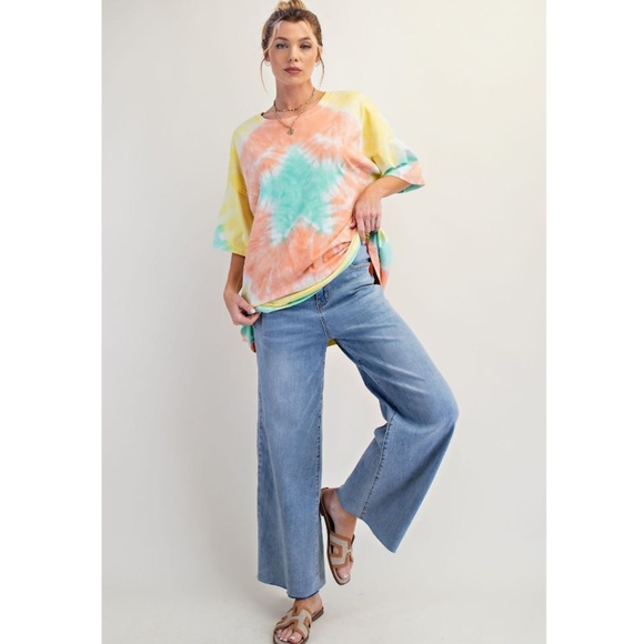 109. NWT Easel Tie-Dye Short Sleeve Tee - Coral, Mint Green, Yellow, White - Picture 2 of 6